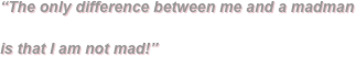 “The only difference between me and a madman

is that I am not mad!”